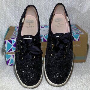 Keds x kate spade Black Glitter Sneakers Women’s 9.5 Ribbon Laces EUC